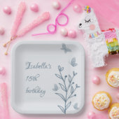 ロマンチックエレガントな埃っぽい青フローラ ペーパープレート (パーティー)