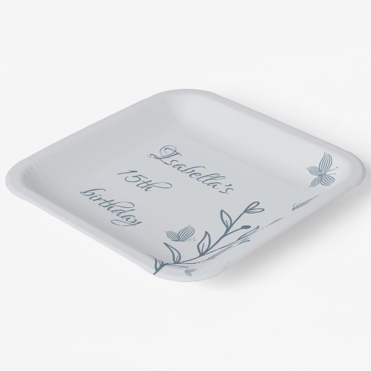 ロマンチックエレガントな埃っぽい青フローラ ペーパープレート (傾斜あり)