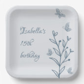 ロマンチックエレガントな埃っぽい青フローラ ペーパープレート (正面)