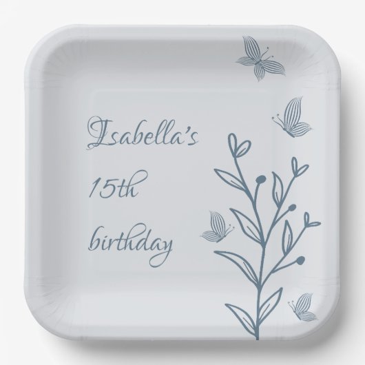 ロマンチックエレガントな埃っぽい青フローラ ペーパープレート (正面)