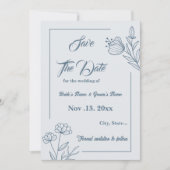 ロマンチックエレガントな埃の多い青いフローラ結婚の セーブザデート (正面)