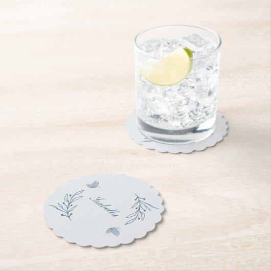 ロマンチックエレガントな埃の多い青いフローラ結婚の ペーパーコースター (インサイチュ)