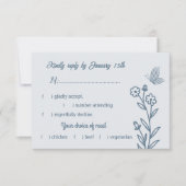 ロマンチックエレガントな埃の多い青いフローラ結婚の 出欠カード (正面)