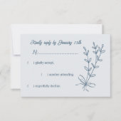 ロマンチックエレガントな埃の多い青いフローラ結婚の 出欠カード (正面)