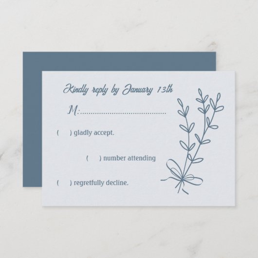 ロマンチックエレガントな埃の多い青いフローラ結婚の 出欠カード (正面/裏面)