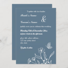 ロマンチックエレガントな埃の多い青いフローラ結婚の 招待状