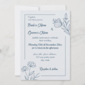 ロマンチックエレガントな埃の多い青いフローラ結婚の 招待状 (正面)