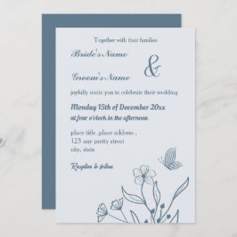 ロマンチックエレガントな埃の多い青いフローラ結婚の 招待状