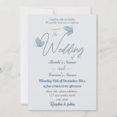 ロマンチックエレガントな埃の多い青い結婚蝶 招待状 (正面)