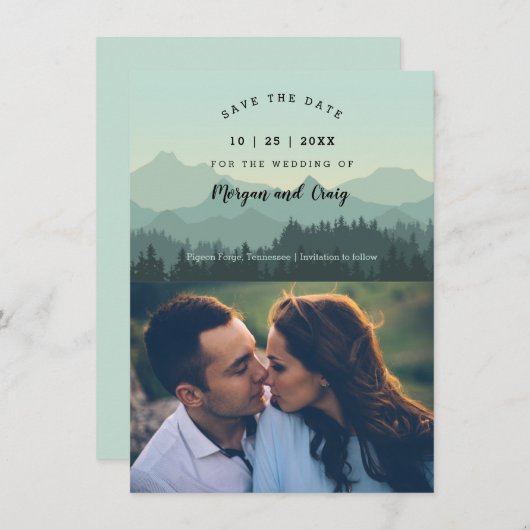 ロマンチックエレガントな山の風景の日付を保存 (正面/裏面)