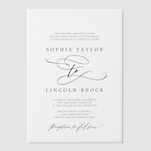 ロマンチックエレガントな書フォーマル道のブ結婚ラック ベラム紙招待状 (正面)