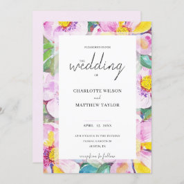 ロマンチックエレガントな桃の花ウォーターカラーアート 招待状