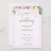 ロマンチックエレガントな桃の花ウォーターカラーアート 招待状 (正面)