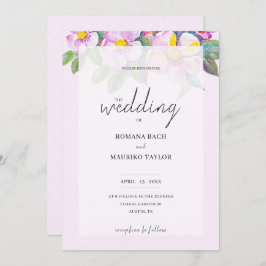 ロマンチックエレガントな桃の花ウォーターカラーアート 招待状