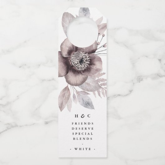 ロマンチックエレガントな水の色のフローラ結婚の ボトルネックタグ (正面)