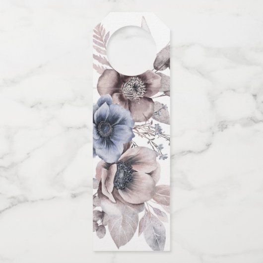 ロマンチックエレガントな水の色のフローラ結婚の ボトルネックタグ (裏面)