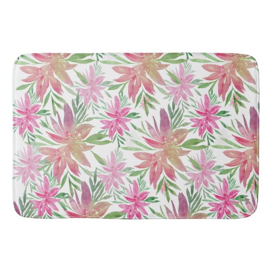 ロマンチックエレガントな水の色の花の色合いのピンク バスマット (正面)