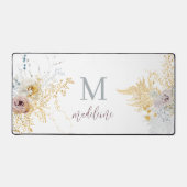 ロマンチックエレガントな水の色の花モノグラム デスクマット (正面)