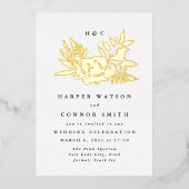 ロマンチックエレガントな水の色ミュートされたフローラ結婚の 箔招待状 (正面)