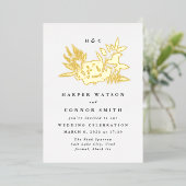ロマンチックエレガントな水の色ミュートされたフローラ結婚の 箔招待状 (立ち正面)