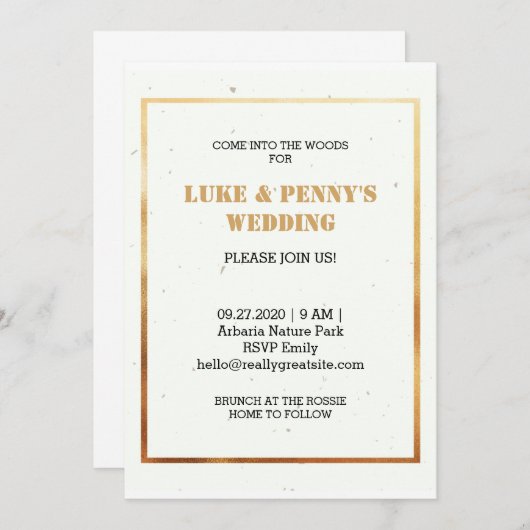 ロマンチックエレガントな白と金ゴールド結婚式招待状 招待状 (正面/裏面)