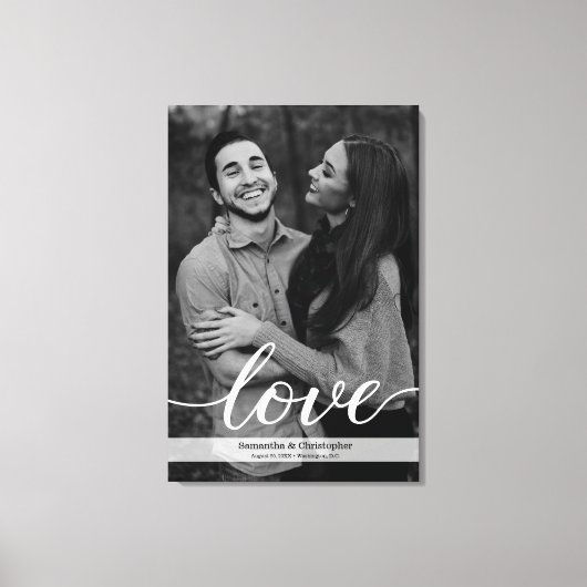 ロマンチックエレガントな白黒の婚約写真 キャンバスプリント (正面)