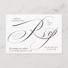 ロマンチックエレガントな白黒の書道 出欠カード