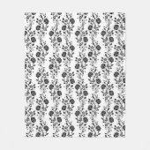 ロマンチックエレガントな白黒の花柄 フリースブランケット (正面)