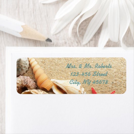 ロマンチックエレガントな砂の貝殻ビーチ結婚式 ラベル (インサイチュ)