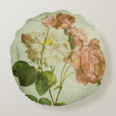 ロマンチックエレガントな粗末なシックなクリーム&ピンクの牡丹 ラウンドクッション (裏面)