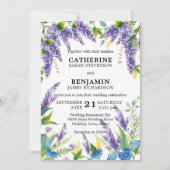 ロマンチックエレガントな紫と青の藤の結婚藤 招待状 (正面)