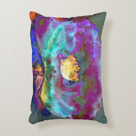 ロマンチックエレガントな紫のティール（緑がかった色）の絵画花 アクセントクッション (正面(垂直))