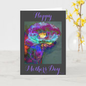 ロマンチックエレガントな紫のティール（緑がかった色）の絵画花 カード (黄色い花)