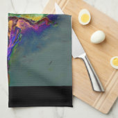 ロマンチックエレガントな紫のティール（緑がかった色）の絵画花 キッチンタオル (四つ折り)
