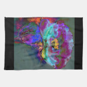 ロマンチックエレガントな紫のティール（緑がかった色）の絵画花 キッチンタオル (横)