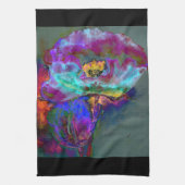 ロマンチックエレガントな紫のティール（緑がかった色）の絵画花 キッチンタオル (縦)