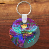 ロマンチックエレガントな紫のティール（緑がかった色）の絵画花 キーホルダー (正面)