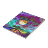 ロマンチックエレガントな紫のティール（緑がかった色）の絵画花 タイル (側面)