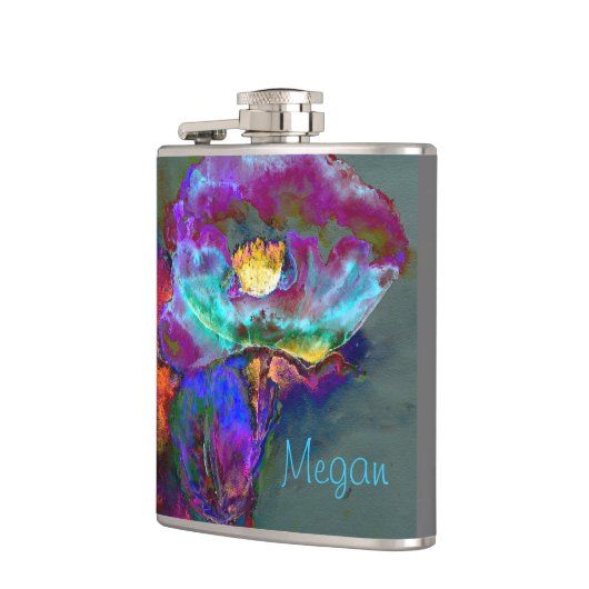 ロマンチックエレガントな紫のティール（緑がかった色）の絵画花 フラスク (左)