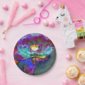 ロマンチックエレガントな紫のティール(緑がかった色)の絵画花 ペーパープレート (パーティー)