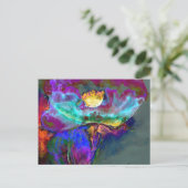 ロマンチックエレガントな紫のティール(緑がかった色)の絵画花 ポストカード (スタンド正面)