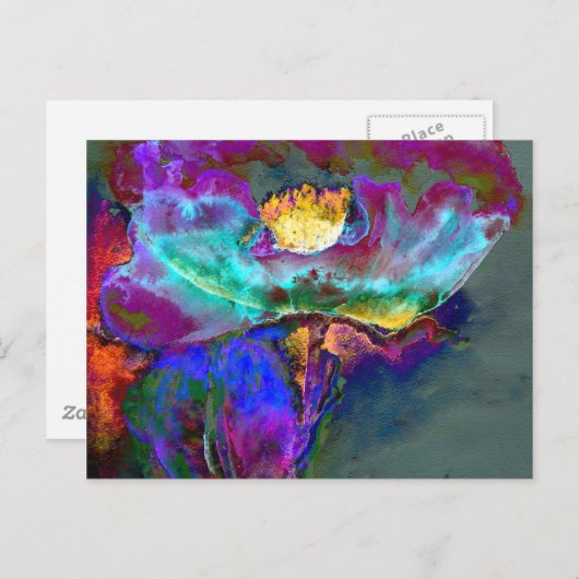 ロマンチックエレガントな紫のティール（緑がかった色）の絵画花 ポストカード (正面/裏面)