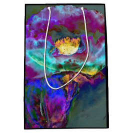 ロマンチックエレガントな紫のティール（緑がかった色）の絵画花 ミディアムペーパーバッグ