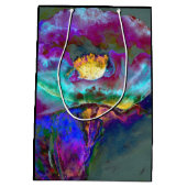 ロマンチックエレガントな紫のティール（緑がかった色）の絵画花 ミディアムペーパーバッグ (裏面)