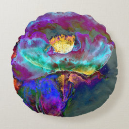 ロマンチックエレガントな紫のティール（緑がかった色）の絵画花 ラウンドクッション