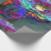 ロマンチックエレガントな紫のティール(緑がかった色)の絵画花 ラッピングペーパー (角)