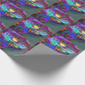 ロマンチックエレガントな紫のティール(緑がかった色)の絵画花 ラッピングペーパー (角)