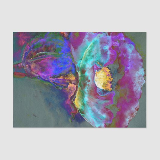 ロマンチックエレガントな紫のティール(緑がかった色)の絵画花 薄葉紙 (正面)