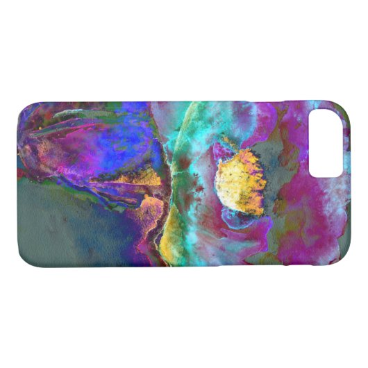 ロマンチックエレガントな紫のティール（緑がかった色）の絵画花 Case-Mate iPhoneケース (裏面(横))