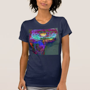 ロマンチックエレガントな紫のティール(緑がかった色)の絵画花 Tシャツ